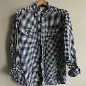 navy plaid long sleeve button up